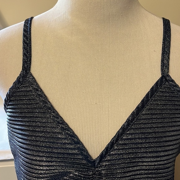 A love story brand navy blue and silver metallic ruched front peplum cami tank - Picture 5 of 14